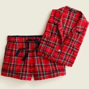 NWT JCrew Good Tidings Plaid Blouse & Shorts PJ Set, Size XXL